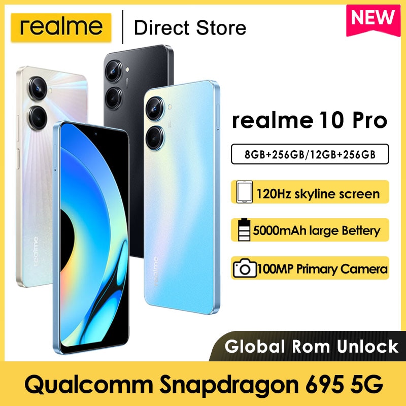 Realme 10 Pro 5G 스마트폰, 스냅드래곤 695, 6.72 인치 FHD + 120Hz, 5000mAh 100MP 후면 카메라, 33W 체인저, 안드로이드 휴대폰